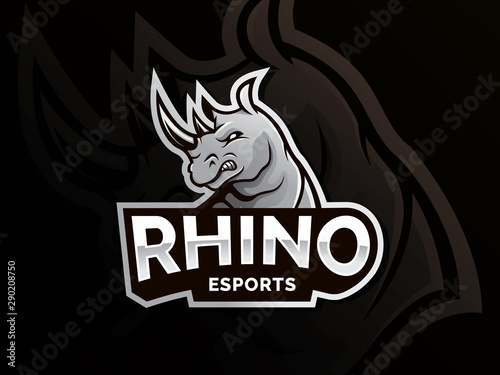 Rhino vector logo design. Rhino mascot logo sport team. Modern illustration concept for badge and emblem. mascot sport team badge design  Angry rhinos illustration. Rhinos head logo for sport team