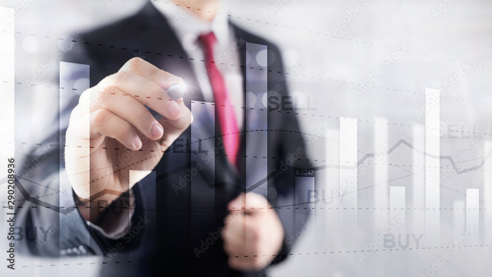 Financial stock trading graph chart diagram business finance concept double exposure mixed media. Financial stock trading graph chart diagram business finance concept double exposure mixed media.