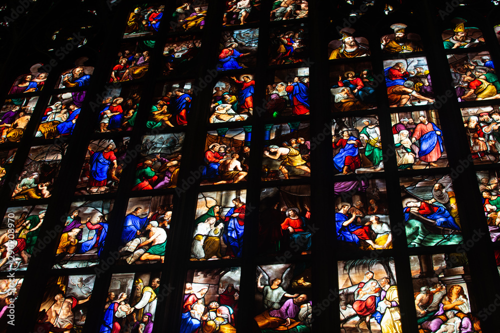 Stained glass windows or vitrage in catholic cathedral Stained glass windows or vitrage in catholic cathedral