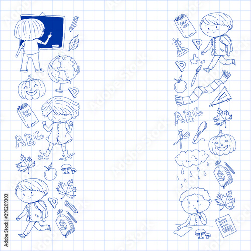 Back to school vector pattern. Education icons for children.