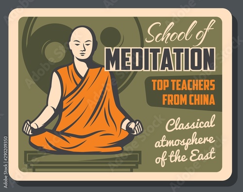 Asian monk, Buddhism meditation school
