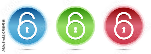 Padlock open icon glass round buttons set illustration