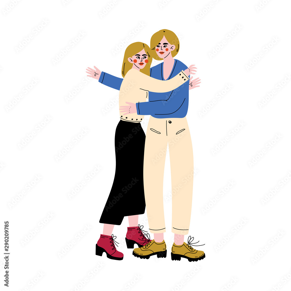 Mother with Adult Son, Beautiful Woman Hugging Young Man, Happy Family Concept Vector Illustration