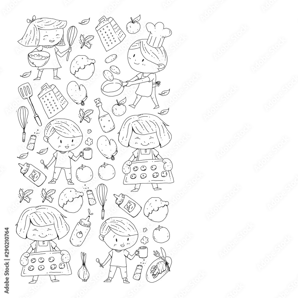 Healthy food and cooking. Fruits, vegetables, household. Doodle vector set. Healthy food and cooking. Fruits, vegetables, household. Doodle vector set.