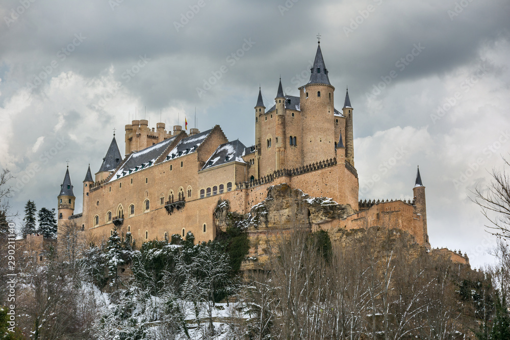 The Alcazar of Segovia in winter. One of the most famous castles in Europe