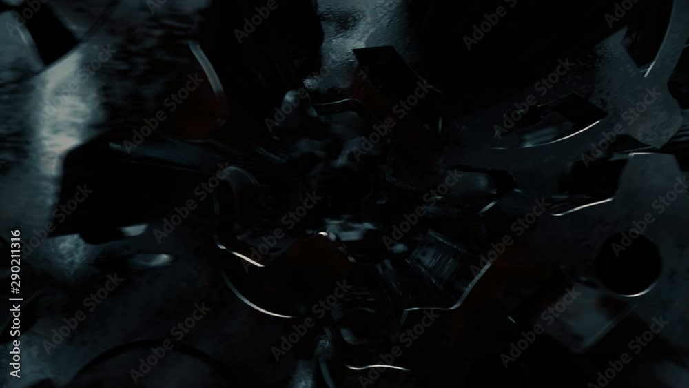 Cogwheels gear elements technological intro.Zoom in tunnel animation.Engine motor cogwheels zoom in abstract animation.Technological industrial rotating cogs gear background.Gears metal.Type 2