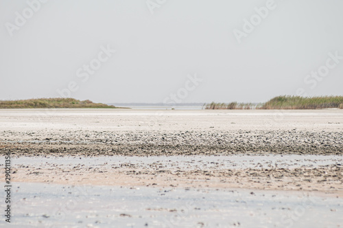 Landscape view on the pink salt Lemurisk lake