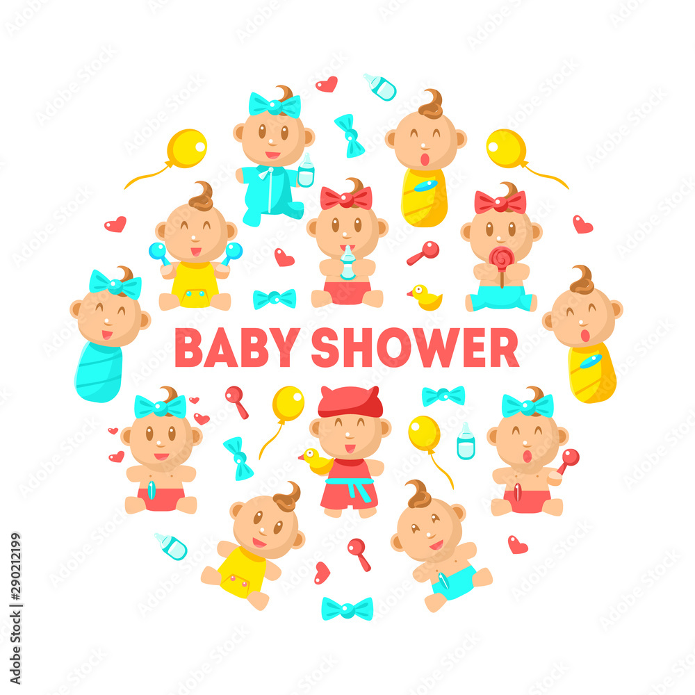 Baby Shower Banner Template, Cute Arrival Invitation Card Vector Illustration Baby Shower Banner Template, Cute Arrival Invitation Card Vector Illustration