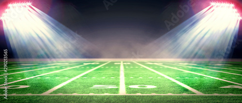 Perspective of football field. Football stadium with white lines marking the pitch. Perspective elements.Ragby football field with white lines marking the pitch. 3d illustration. photo