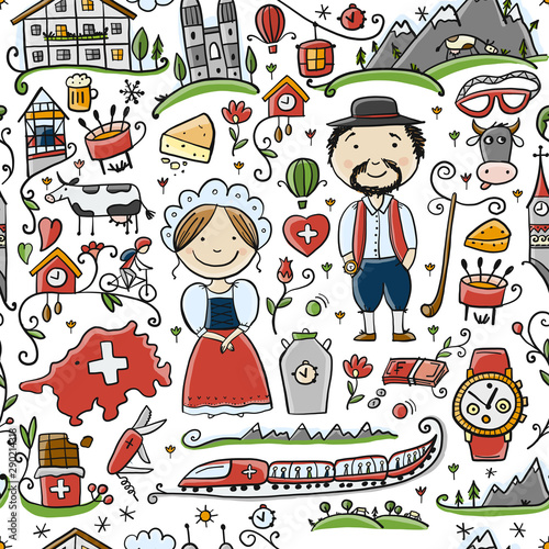 Travel to Switzerland. Seamless pattern for your design photo
