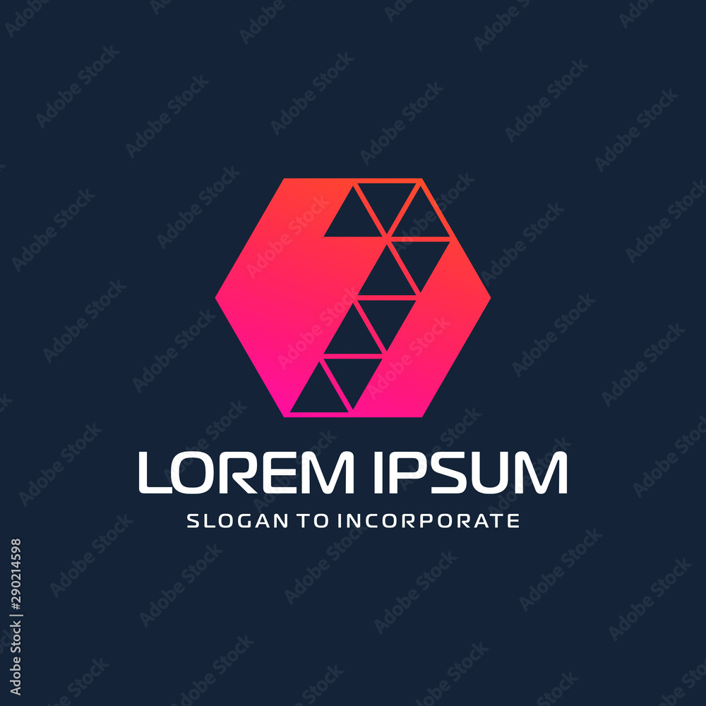 Number 1 one and hexagon logo design. technology digital with colorful triangle. construction software concept- Vector Number 1 one and hexagon logo design. technology digital with colorful triangle. construction software concept- Vector