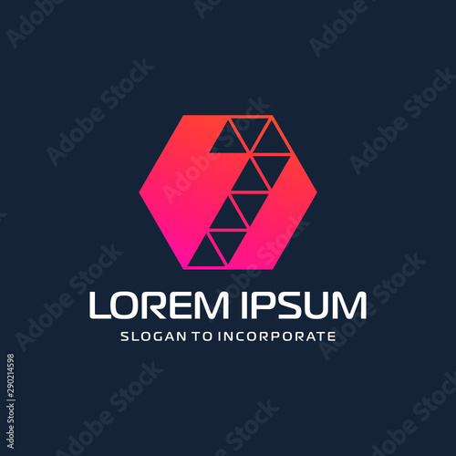 Number 1 one and hexagon logo design. technology digital with colorful triangle. construction software concept- Vector