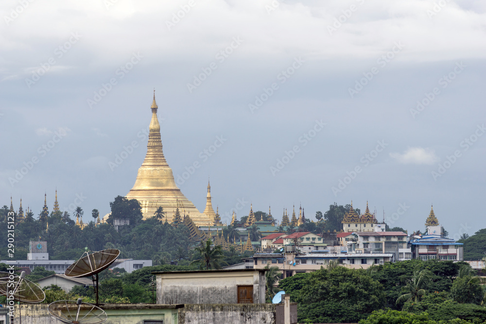 Yangon City Scene with Shwedagon Pagoda in Distance - Myanmar (Burma)