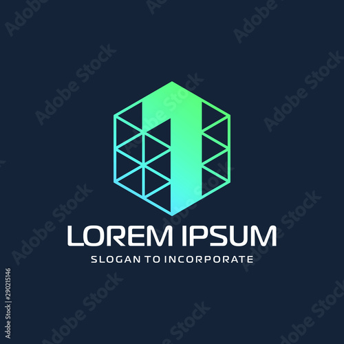 Number 1 one and hexagon logo design. technology digital with colorful triangle. construction software concept- Vector
