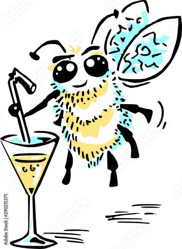 Bee drinking a cocktail - vector illustration