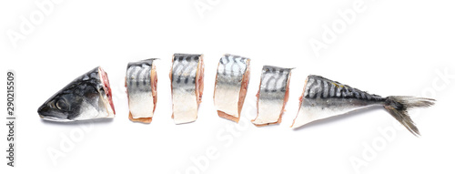 Cuadro en lienzo Cut raw mackerel fish on white background