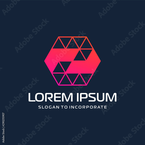 Number 2 two and hexagon logo design. technology digital with colorful triangle. construction software concept- Vector