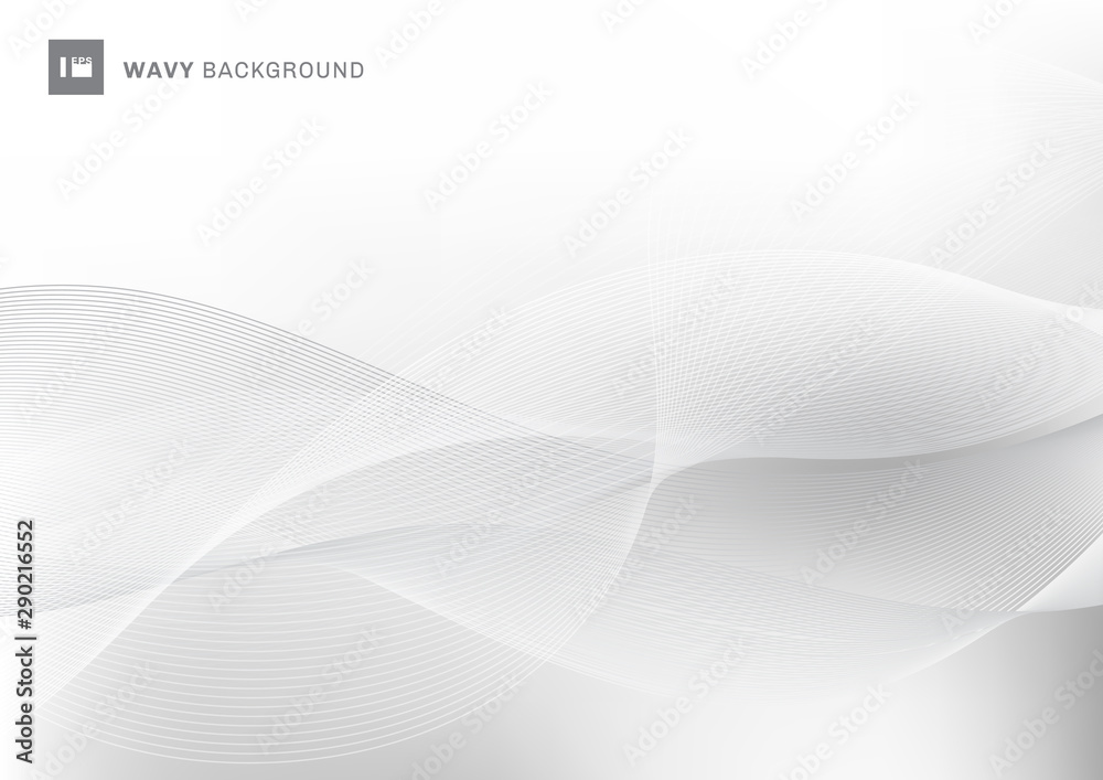 Abstract white and gray color wavy wave lines pattern background with space for your text. - obrazy, fototapety, plakaty 