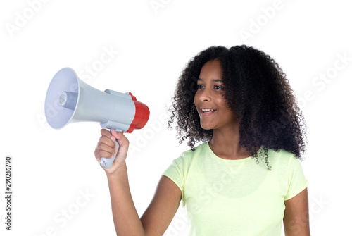 Beautiful african teenager girl with a megaphone