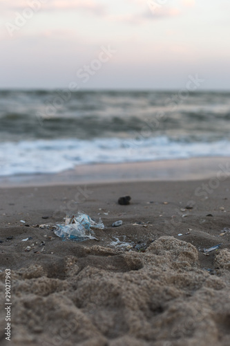 Plastic garbage on the seashore