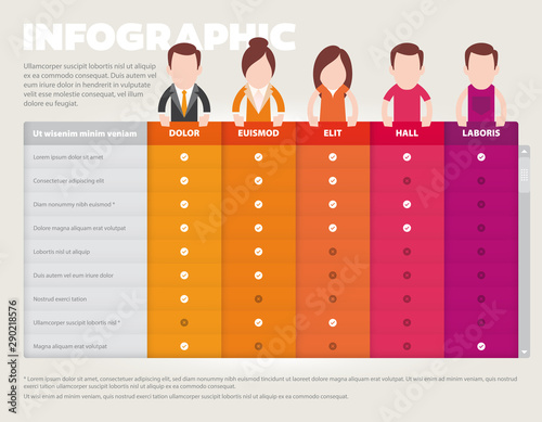 Vector infographics cards for comparing people, products with descriptions