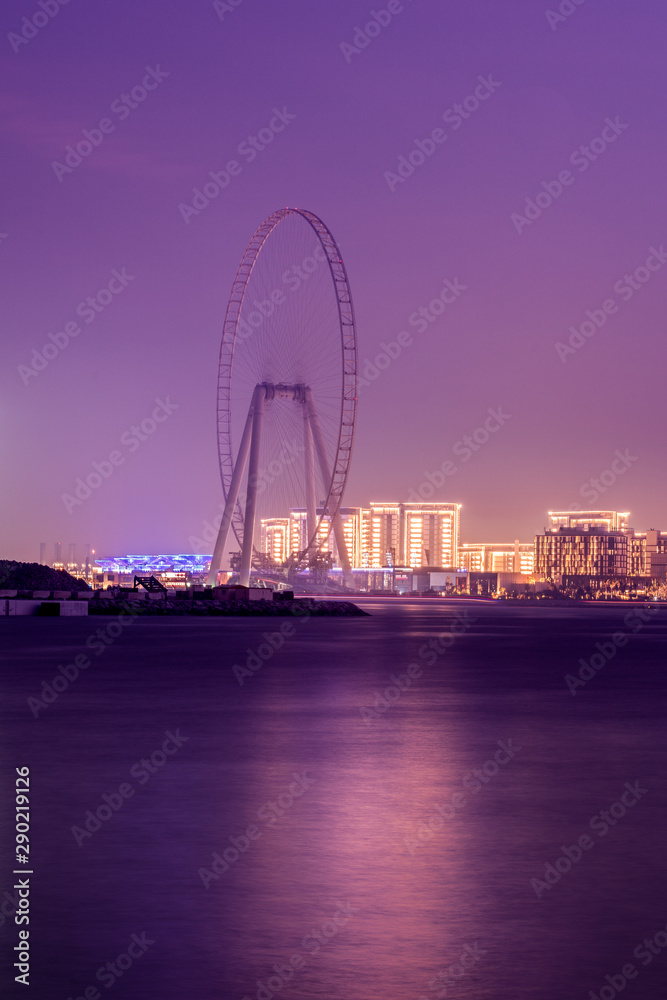 Obraz premium The Palm Dubai, night shoot photography of Jumeirah Beach Residence and Atlantis at night amazing light. 