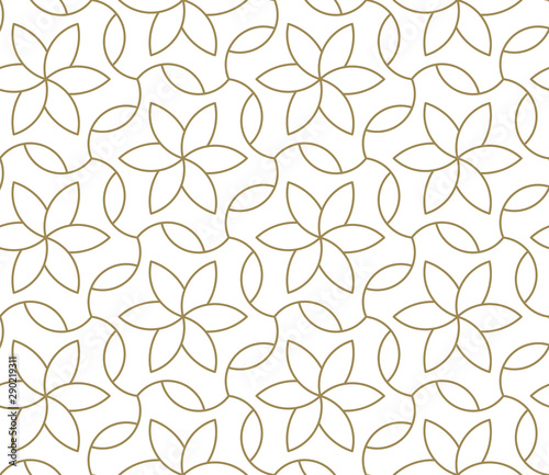 Seamless pattern with abstract geometric line texture, gold on white backgrou...