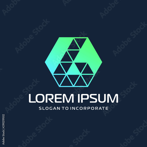 Number 6 six and hexagon logo design. technology digital with colorful triangle. construction software concept- Vector