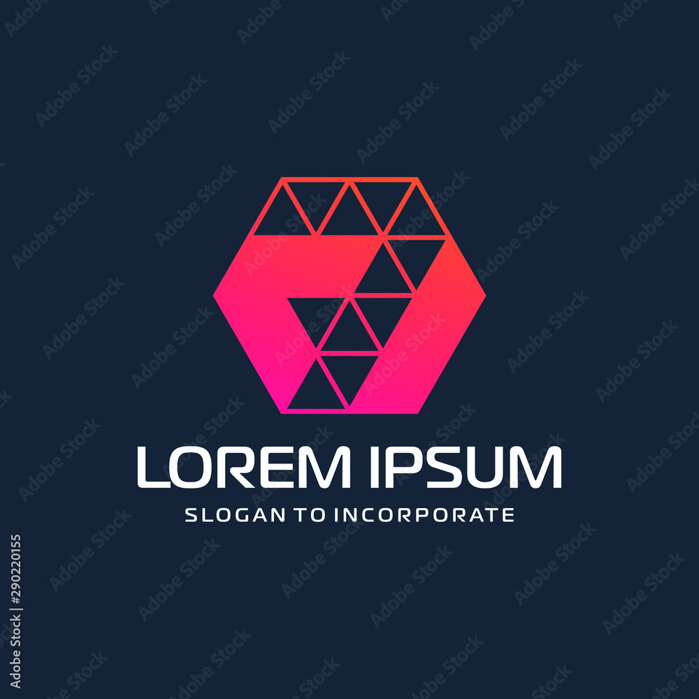 Number 7 seven and hexagon logo design. technology digital with colorful triangle. construction software concept- Vector Number 7 seven and hexagon logo design. technology digital with colorful triangle. construction software concept- Vector