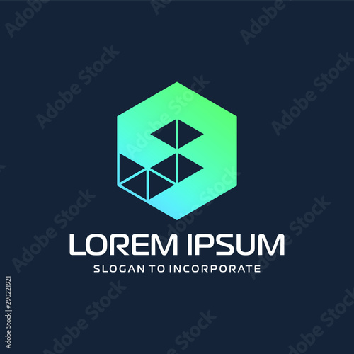 Number 9 nine and hexagon logo design. technology digital with colorful triangle. construction software concept- Vector