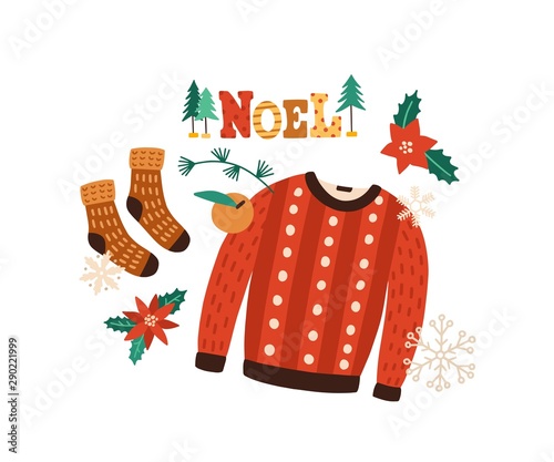 Winter clothes flat vector illustration