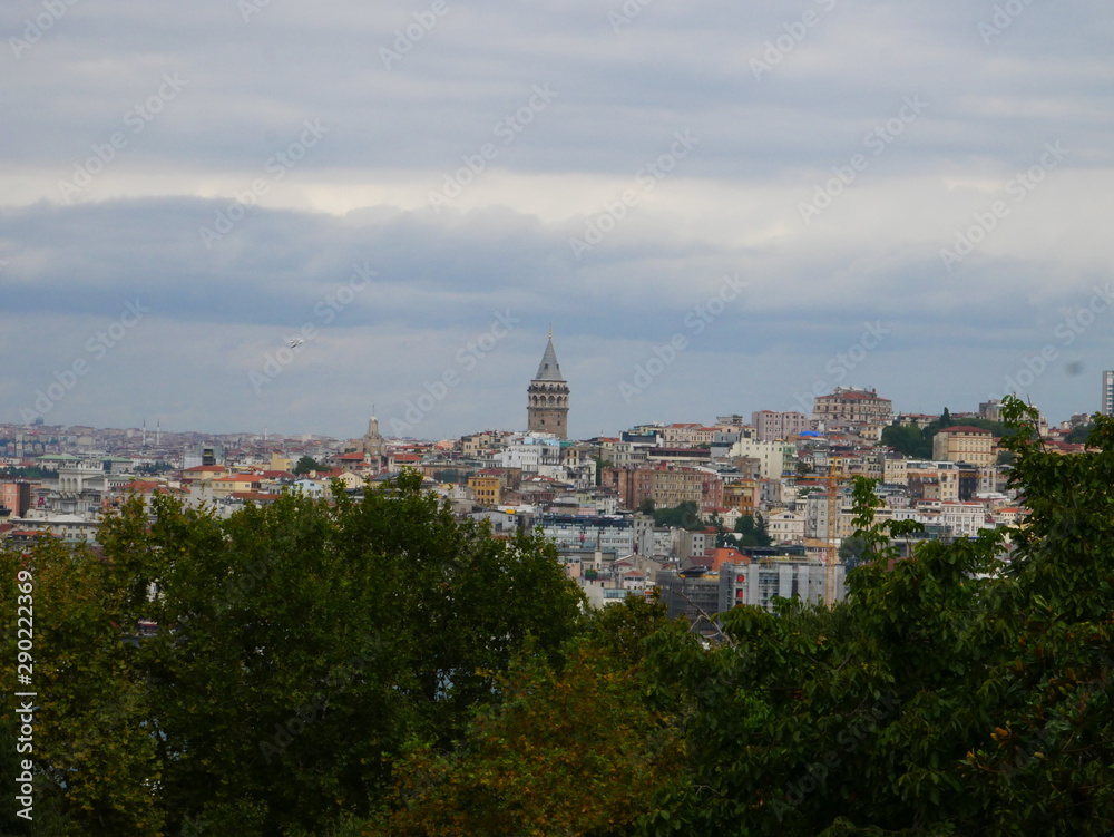 View from the coast to Istanbul and the Galata Tower