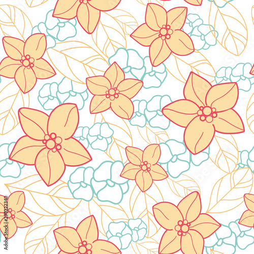 Vector orange blossom with flowers and leaves seamless pattern. Perfect for fabric, scrapbooking, wallpaper projects.