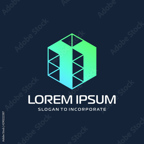 Number 11 eleven and hexagon logo design. technology digital with colorful triangle. construction software concept- Vector