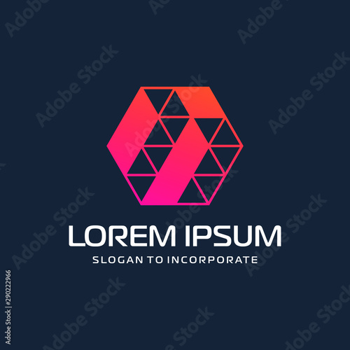 Number 11 eleven and hexagon logo design. technology digital with colorful triangle. construction software concept- Vector