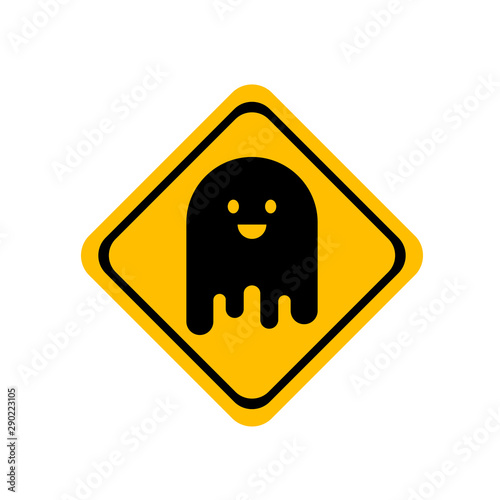 Icono plano fantasma en señal de trafico color amarillo