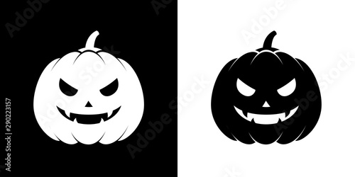 Icono plano silueta calabaza Halloween en negro y blanco