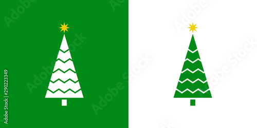 Logotipo con árbol abstracto con líneas en zigzag en verde y blanco