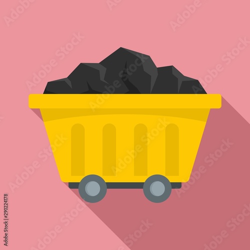 Mine coal wagon icon. Flat illustration of mine coal wagon vector icon for web design