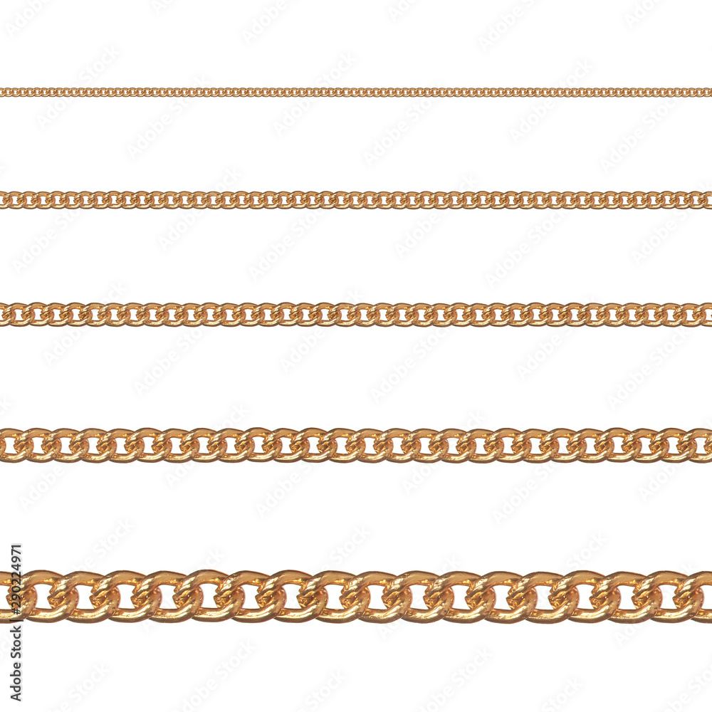 Obraz premium Collection of Golden chain isolated on white background