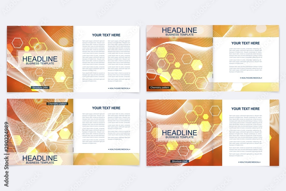 Fototapeta premium Scientific templates square brochure, magazine, leaflet , flyer, cover, booklet, annual report. Scientific concept for medical, technology, chemistry. Structure molecule and communication. Dna, atom.
