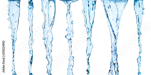 Collection of streams of water on an isolated white background