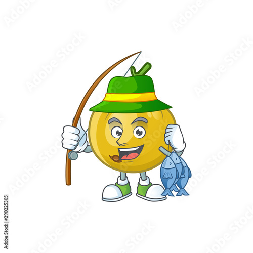 Fishing ripe araza cartoon with character mascot