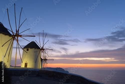 Windmills of Mykonos at dusk