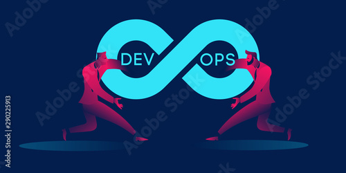 Devops concept business illustration in red and blue neon gradients photo