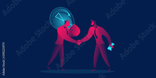 Sell idea, investments business concept in red blue neon gradients
