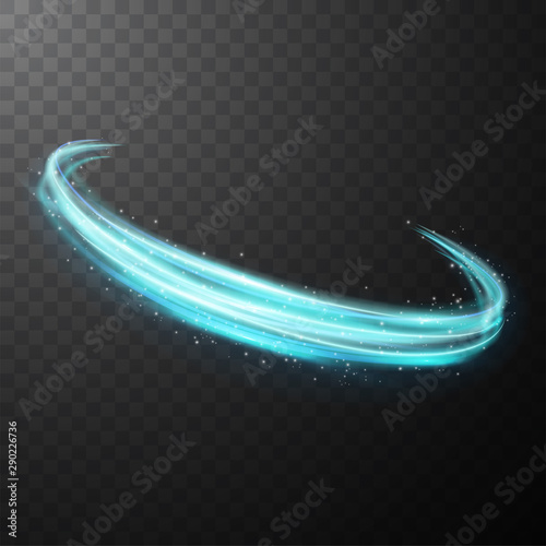 Blue glowing shiny spiral lines abstract light speed and shiny wavy trail