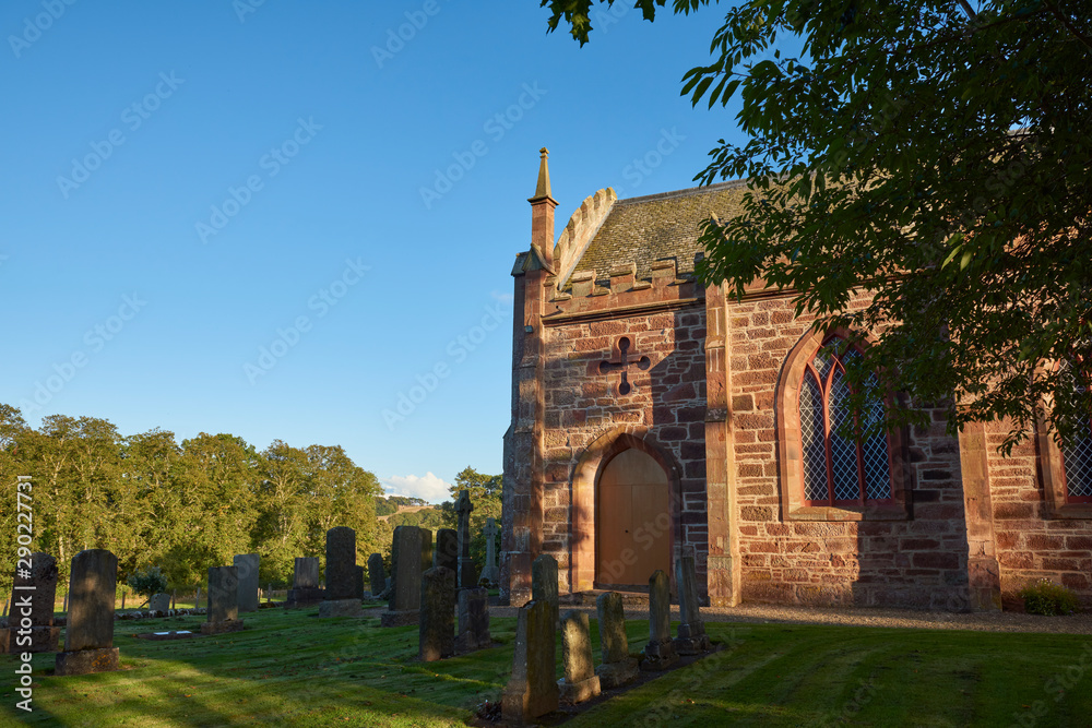 The Parish Church of Farnell lit up by the Golden evening sun.