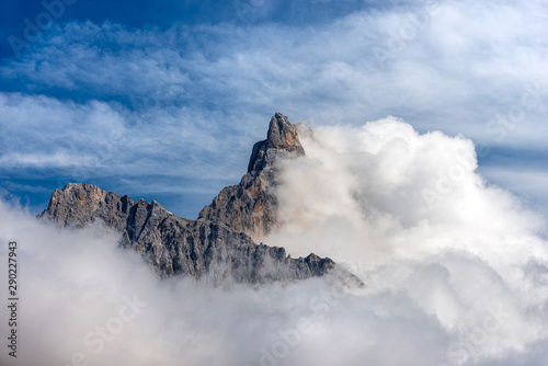 Close-up of the peak called Cimon della Pala (3186 m), Pale di San Martino, Dolomites in the Italian Alps, UNESCO world heritage site in Trentino Alto Adige, Passo Rolle, Italy, Europe