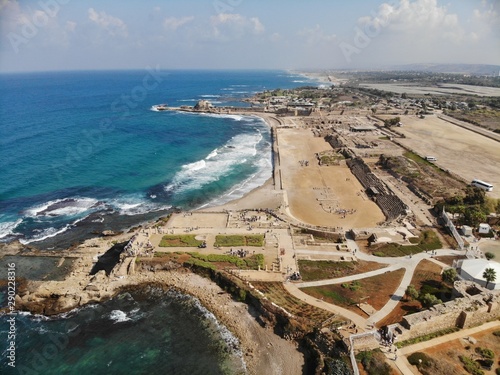 Amphitheater of King Herod in the Caesarea Israel National Park on the Mediterranean Sea photo